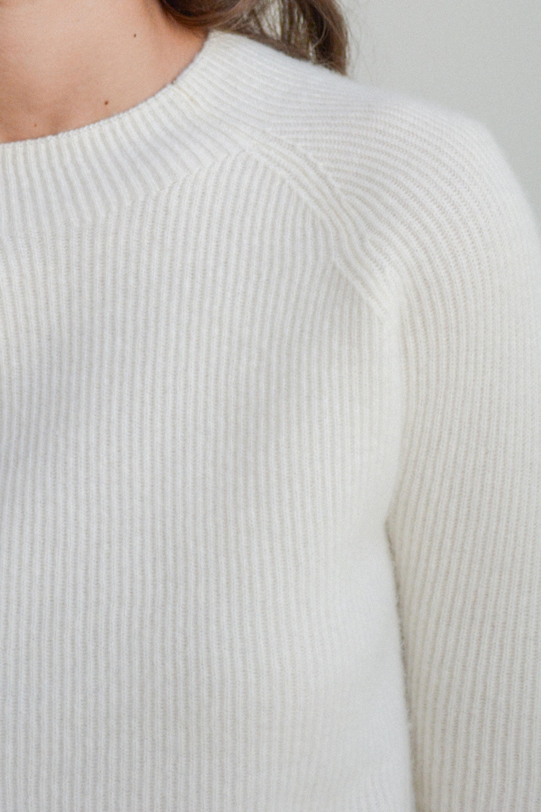 Raglan sleeve and minimal collar detail