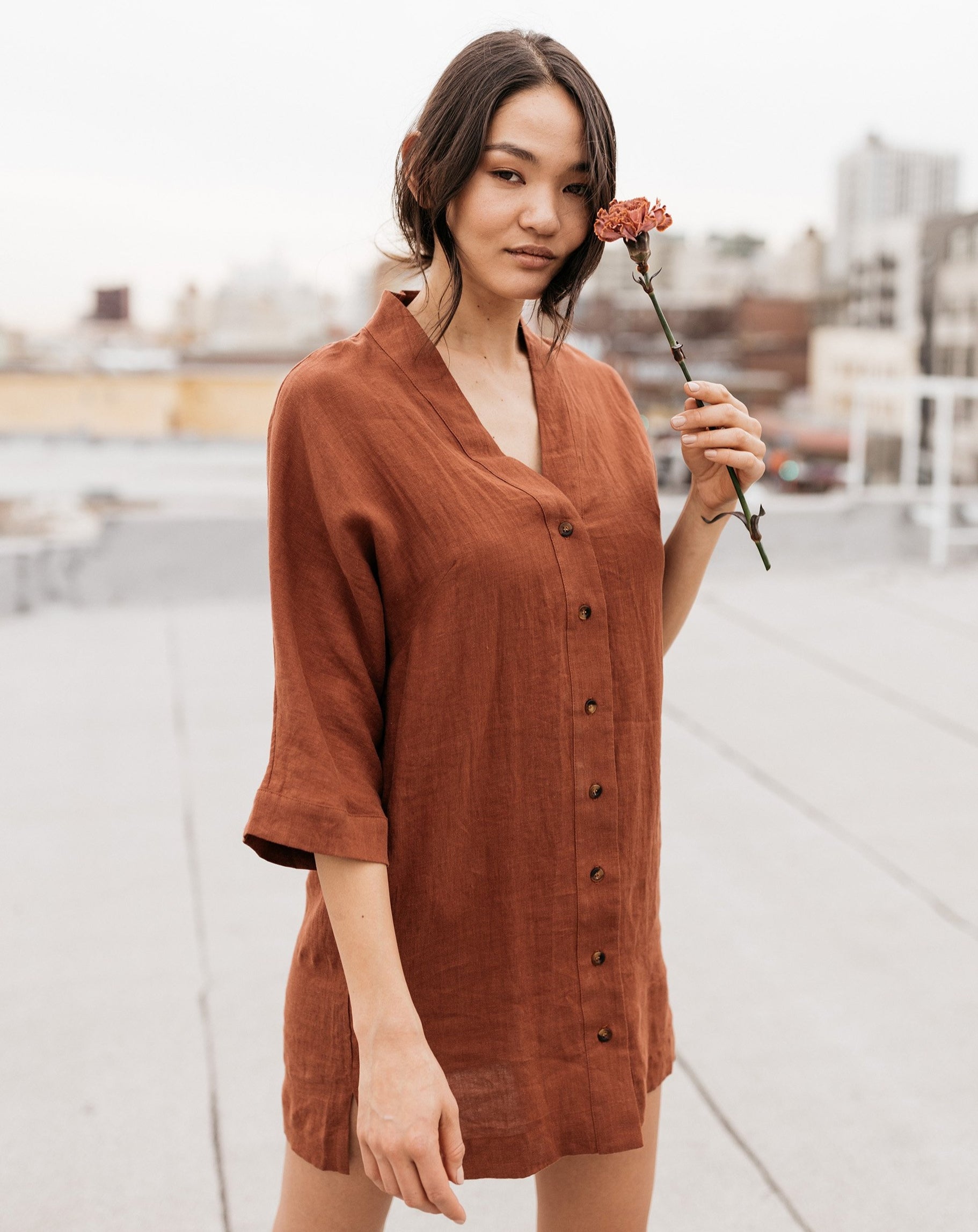 Shirtdress length hits at mid-thigh