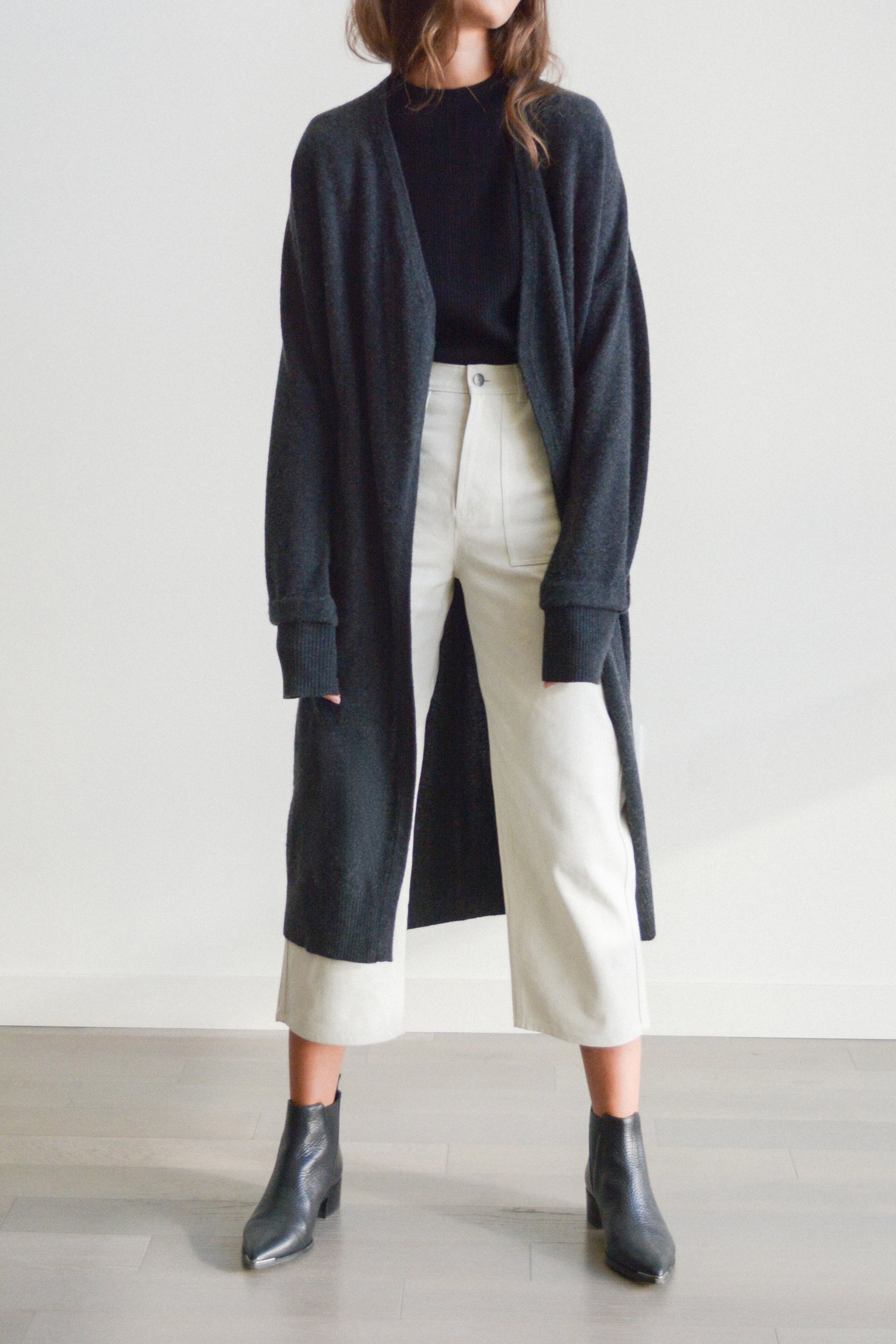Essential Long Cardigan in Charcoal